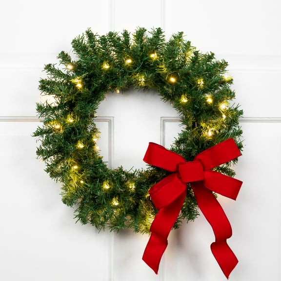 Northlight Pre-Lit Battery Operated Pine Small Artificial Christmas Wreath - 18" - LED Warm White