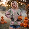 thumbnail image 3 of Dweltoz Halloween Sweatshirt for Women Vintage Witch Graphic Crewneck Pullover Fall Spooky Sweater Casual Long Sleeve Top,Pink 2XL, 3 of 6