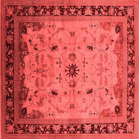 Ahgly Company Machine Washable Indoor Square Oriental Red Traditional Area Rugs, 6' Square
