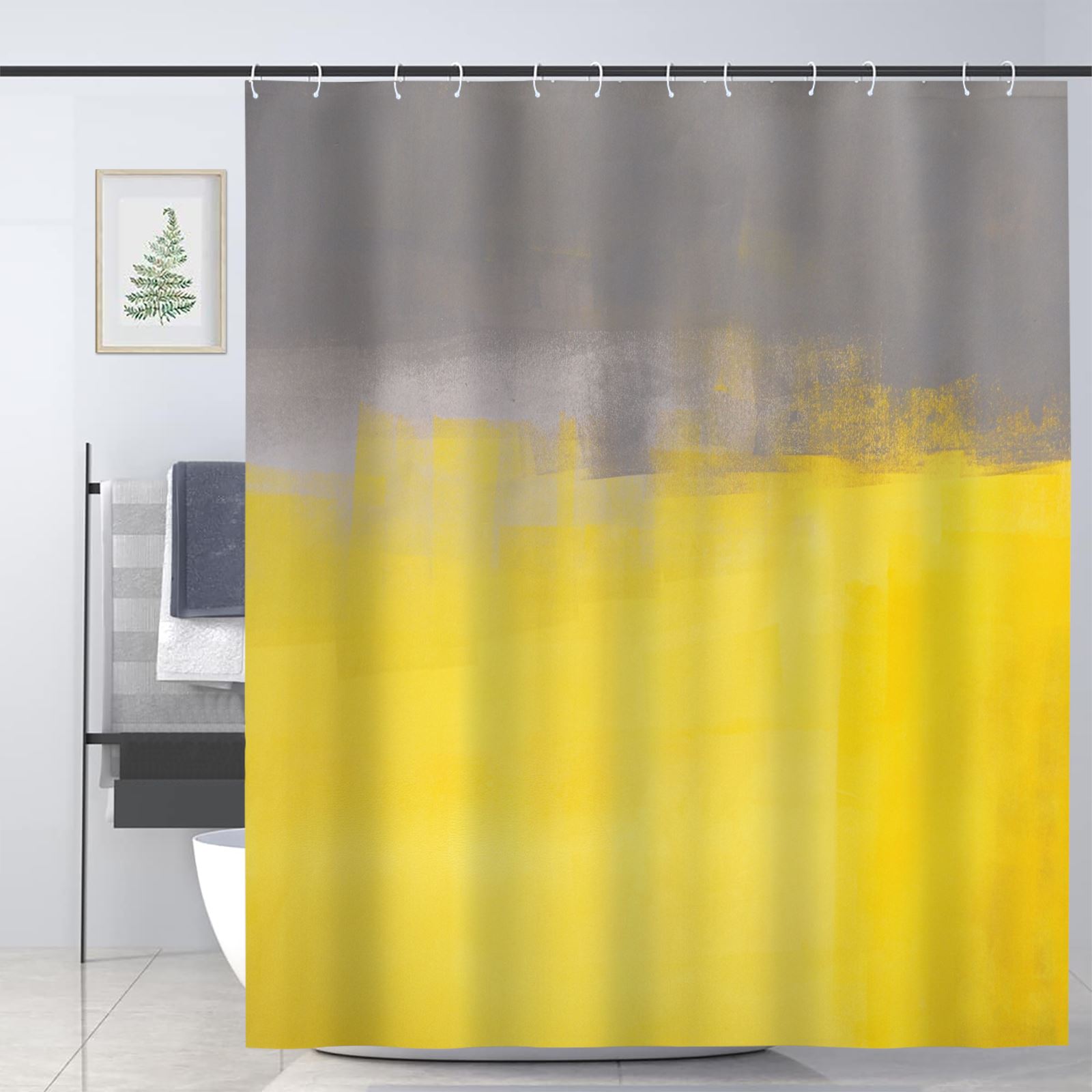 JOOCAR Grey and Yellow Shower Curtain for Bathroom Decoration Fabric