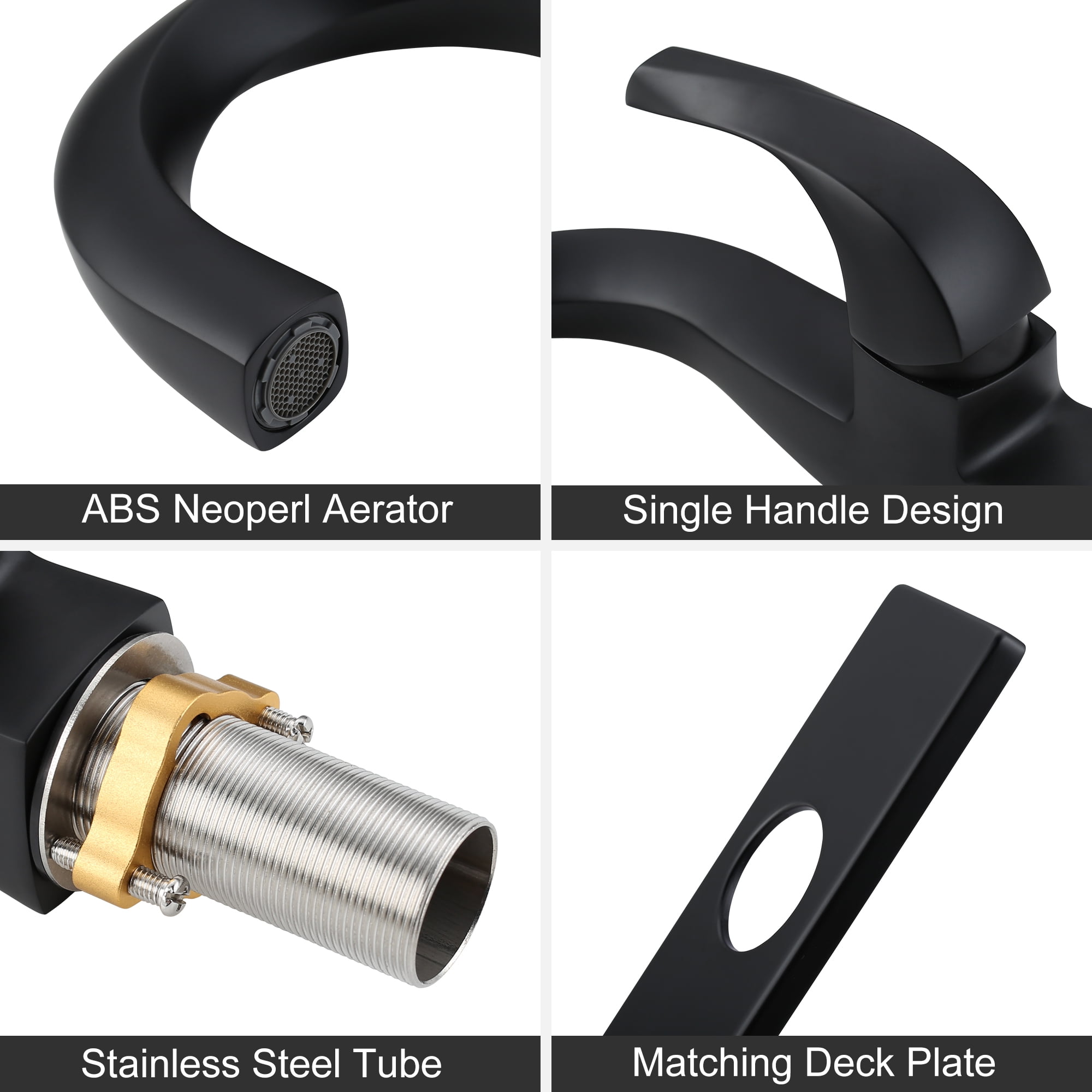 WOWOW Matte Black Bathroom Faucet Single Handle Bathroom Basin Faucet with Deck Plate