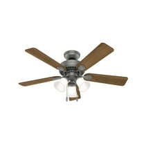 Restored Hunter Fan 44 inch Traditional Matte Silver Indoor Ceiling Fan with Light Kit and Pull Chain (Refurbished)