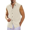 thumbnail image 2 of Lumtrix Men's Linen Sleeveless Shirts Button Down Beach Tank Top Basic Solid Shirt Vest Summer Beach Tank Tops Khaki L, 2 of 4