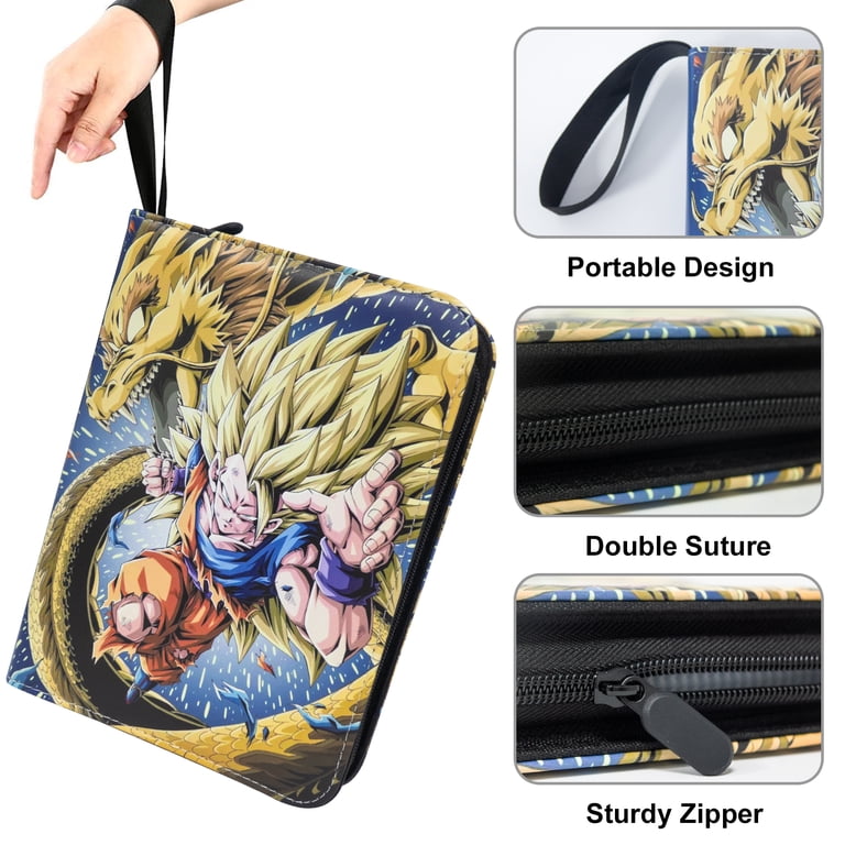 dragon ball super card game binder Anime Trading for Cards,4 Pocket with 50 Sleeves up to 400 Cards One Piece TCG Card Binder,Portable Waterproof Card Storage Book with Sleeves,Dragonball Cards Z Display Case pocket refills (including 1 refill with lid) WTVIDAS Anime Trading Card Binder,