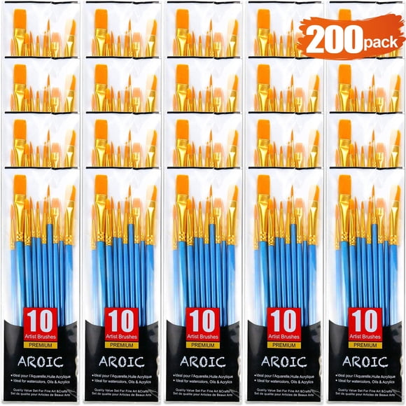 Ensemble de Pinceaux de Peinture Acrylique, (20 Paquets / 200 Pcs) Pinceaux en Nylon pour Huile et Aquarelle, Parfait pour la Peinture Artistique, Meilleur Cadeau pour la Peinture, Bleu