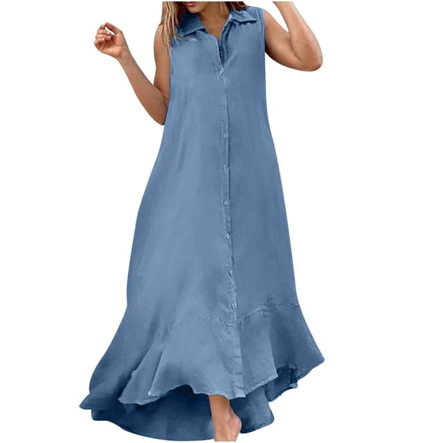 Birdeem Mode Femmes Printemps/été Robe Décontractée Col en V Unie Bouton Sans Manches