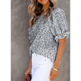 thumbnail image 3 of Blusa de gasa de manga corta para mujer, Camisa holgada de gasa con estampado Floral y cuello redondo elegante a la moda para verano, 3 of 6