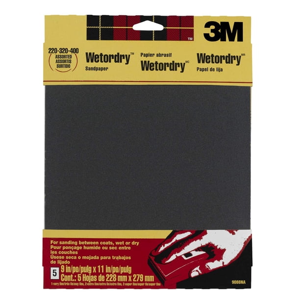 Papel de lija 3M Wetordry granos variados 9 x 11 pulgadas 5 hojas