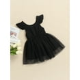 thumbnail image 3 of Franhais Little Girl’s Fly Sleeve Dress Fashion Solid Color Round Neck Mesh Yarn Stitching A-line Dress, 3 of 9