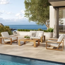 Modway Lirienne 4-Piece Outdoor Patio Aluminum Faux Wood Furniture Set in Ivory Natural by Modway