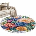 thumbnail image 2 of Colorful Summer Succulents Round Area Rug 3 FT, Small Kitchen Bathroom Mats, Spring Floral Watercolor Washable Indoor Outdoor Throw Runner Carpet Non-Shedding Doormat for Table Shower Sofa Entryway, 2 of 8