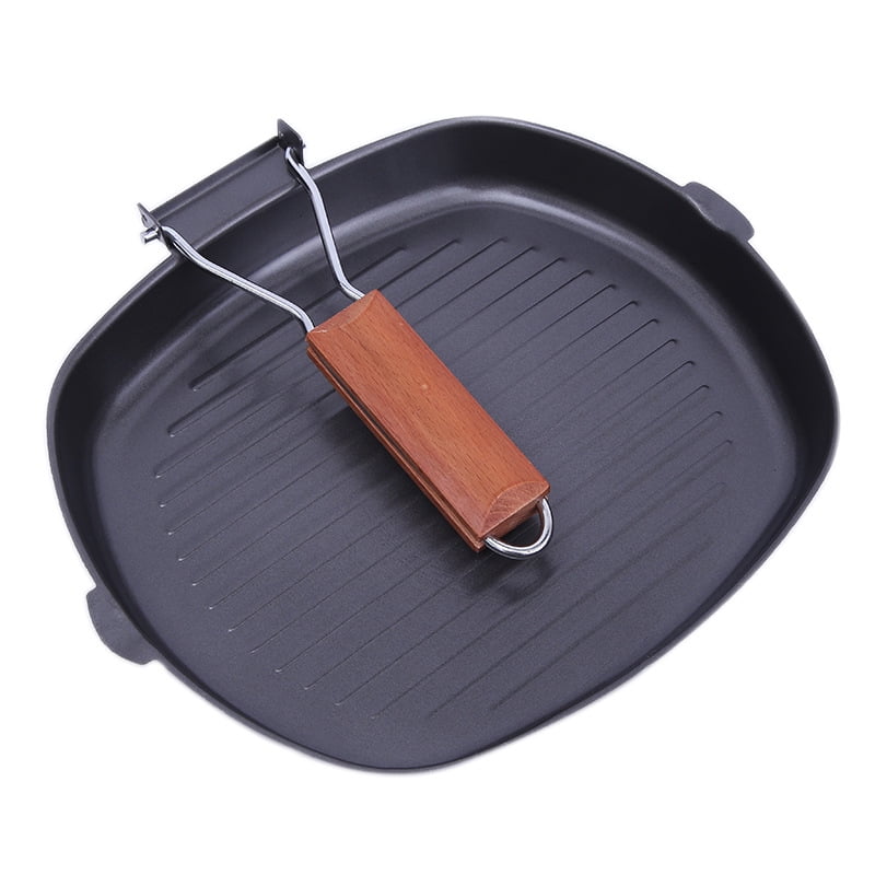 28CM NON STICK FRY PAN GRILL COOKING GRIDDLE BBQ STEAK COOK FISH FOLDING HANDLE 