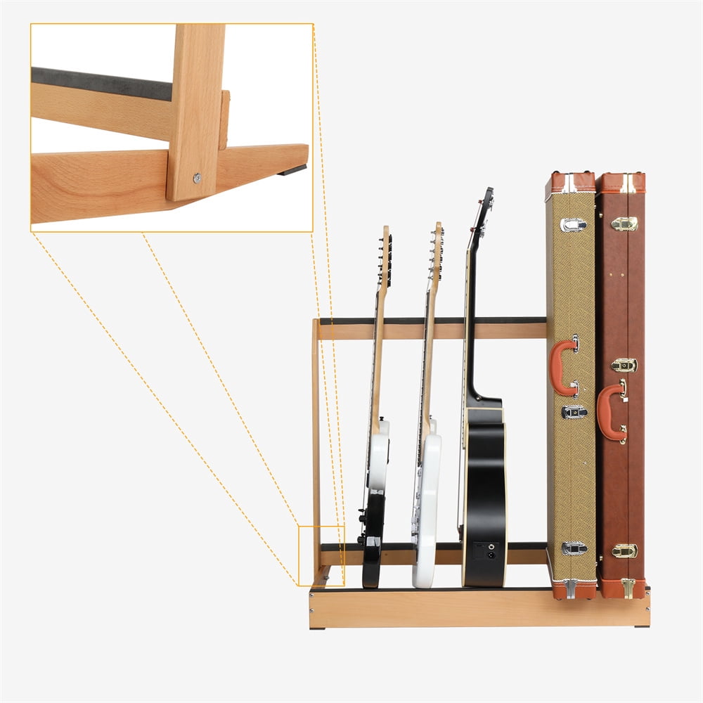 Tcbosik Guitar Rack Stand, Hardwood Folding Display Guitar Rack, Holds up to 6 Electric Guitar Hard Case, for Outing Gigs, Home, Studio, Natural