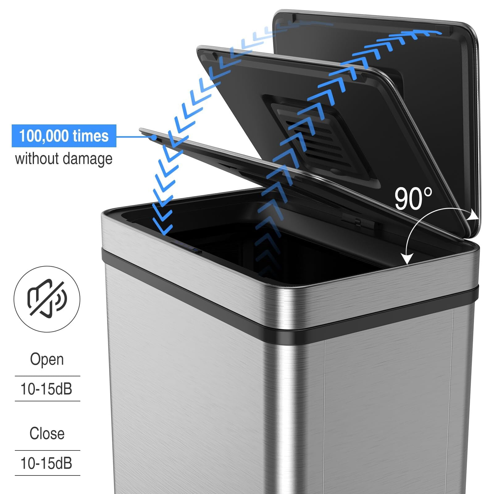 18.5 Gallon(70 L) Kitchen Trash Can with Odor Filter, Holaki Stainless Steel Oval Automatic Trash Can, Touchless Rectangular Motion Sensor, Removable Inner Bucket, Silver
