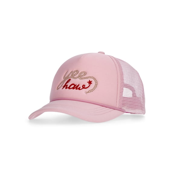 No Boundaries Embroidered Graphic Trucker Hat, Women's, Pink
