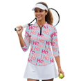 thumbnail image 2 of HUIACONG Christmas Womens 3/4 Sleeve Golf Polo Shirts with Hoho Pattern, Quarter Zip Golf Top for Ladies Tennis and Exercise, 2 of 10