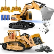 Construction Bulldozer and RC Excavator Toy Set - RC Construction Vehicles Toy with Rechargeable Batteries, Lights and Sounds, Present for Toddlers 6-12 Year Kids