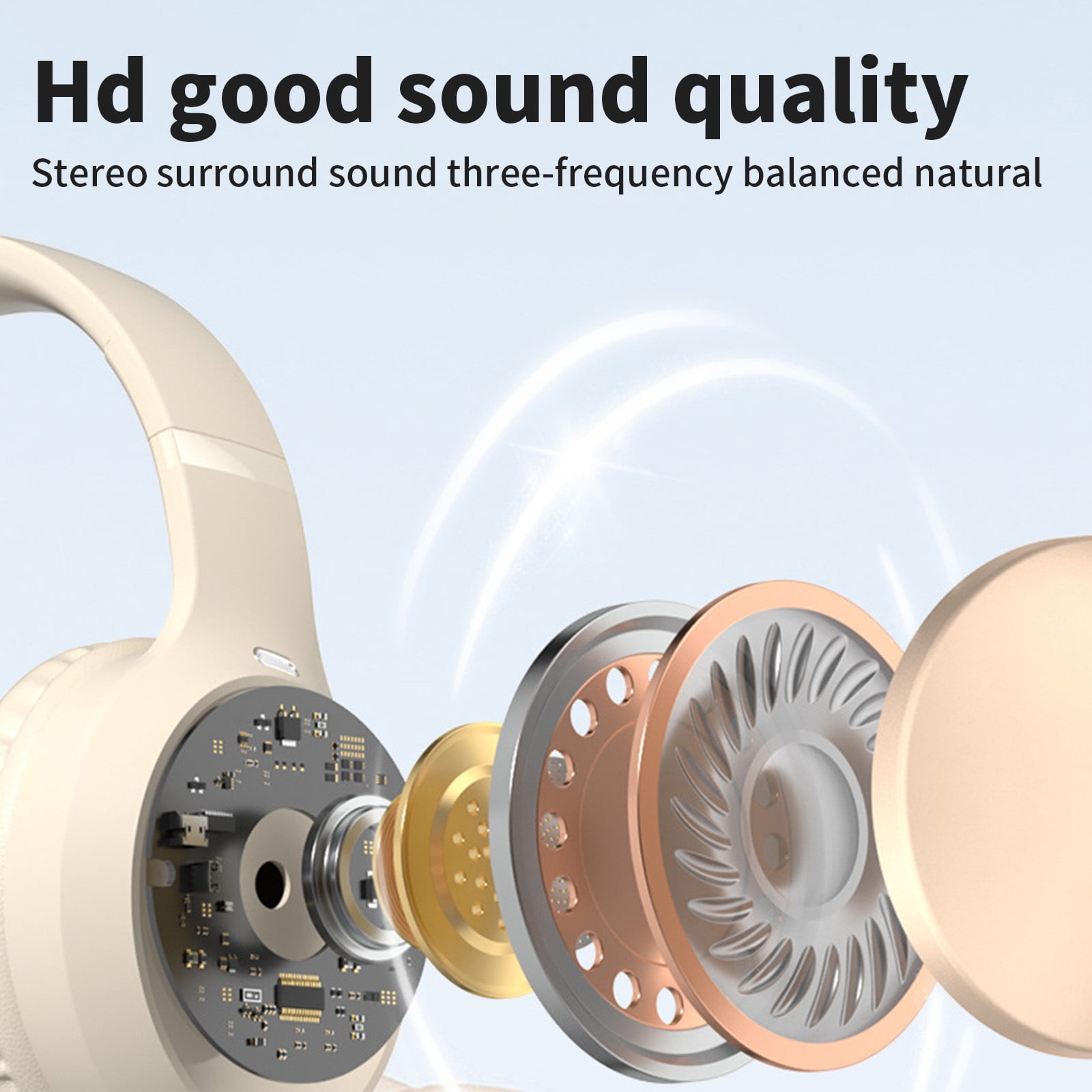 Wireless Headphones Bluetooth On-Ear Headset with Microphone,Beige