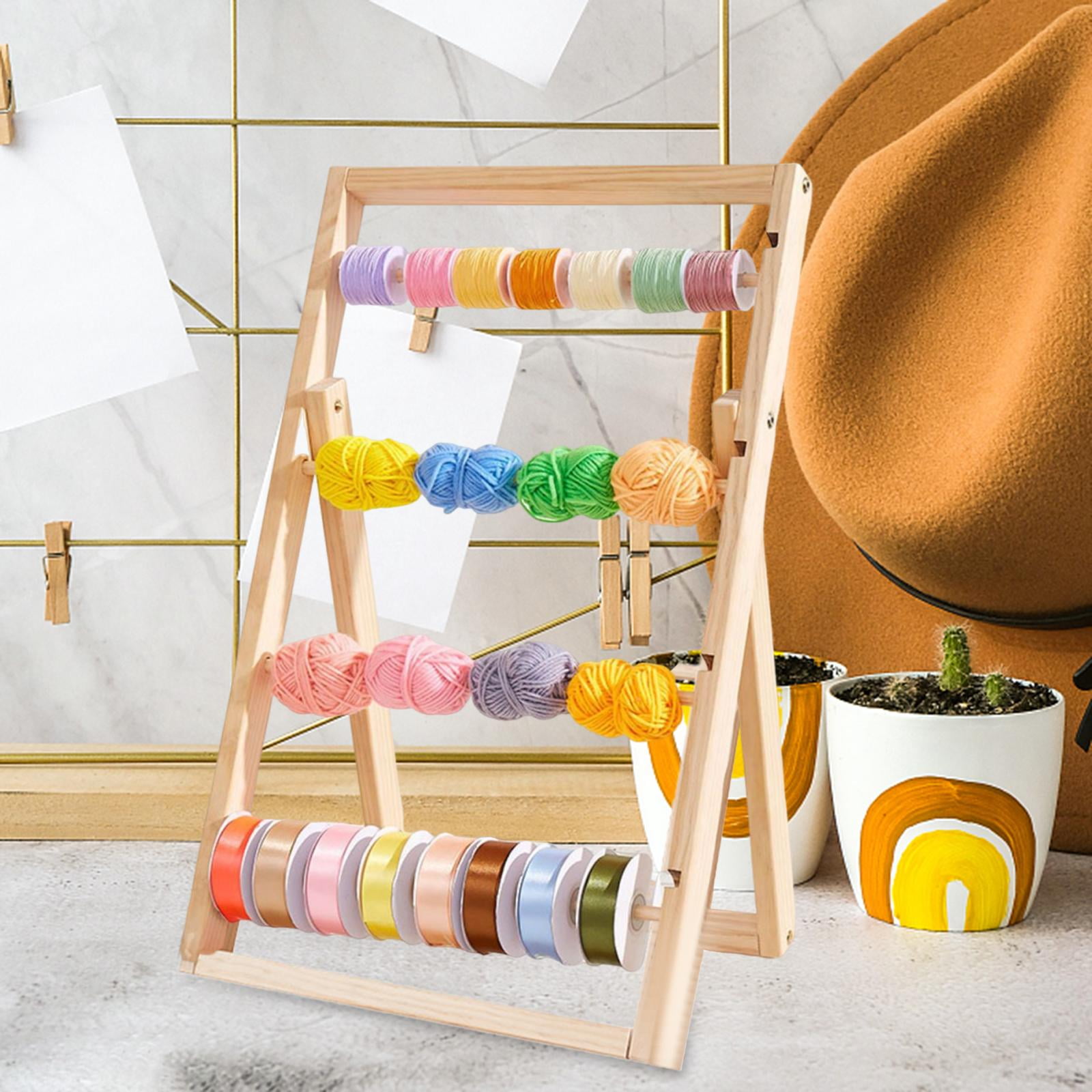 Wooden Ribbon Organizer Storage Rack Craft Holder Large Capacity Wood Material for Craft Room Use