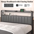 thumbnail image 5 of Bed Frame King Size with Starry Sky Lights and Charging Station, Upholstered Platform Bed with Storage Ottoman, Gray, 5 of 9
