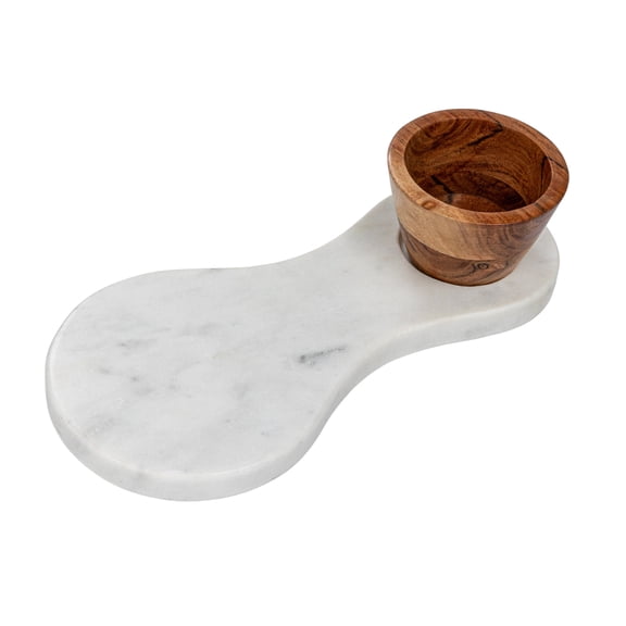 Creative Co-Op Marble Serving Board with Mango Wood Bowl, White and Natural