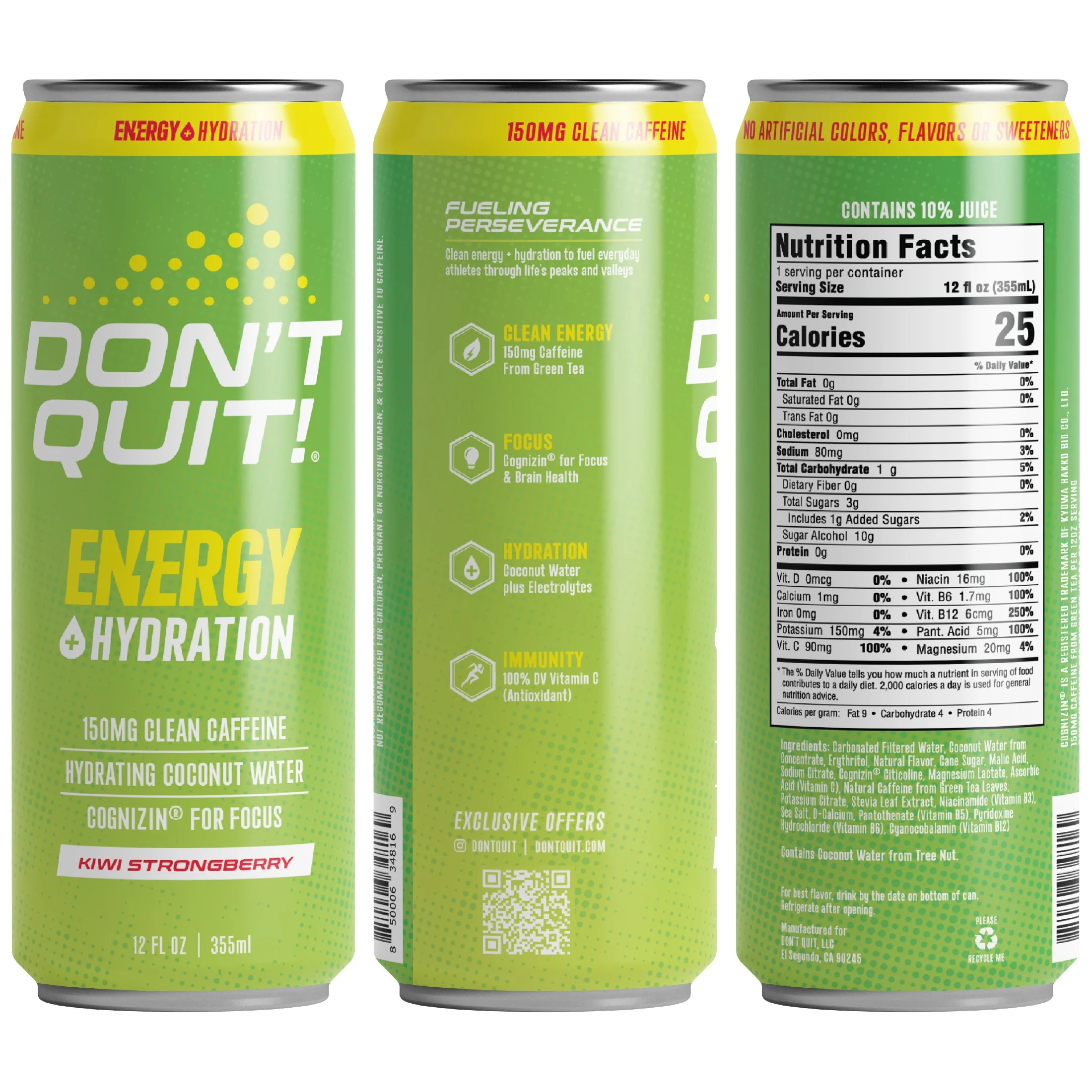 Don't Quit Clean Sports Energy, Kiwi Strongberry 12oz 12pk