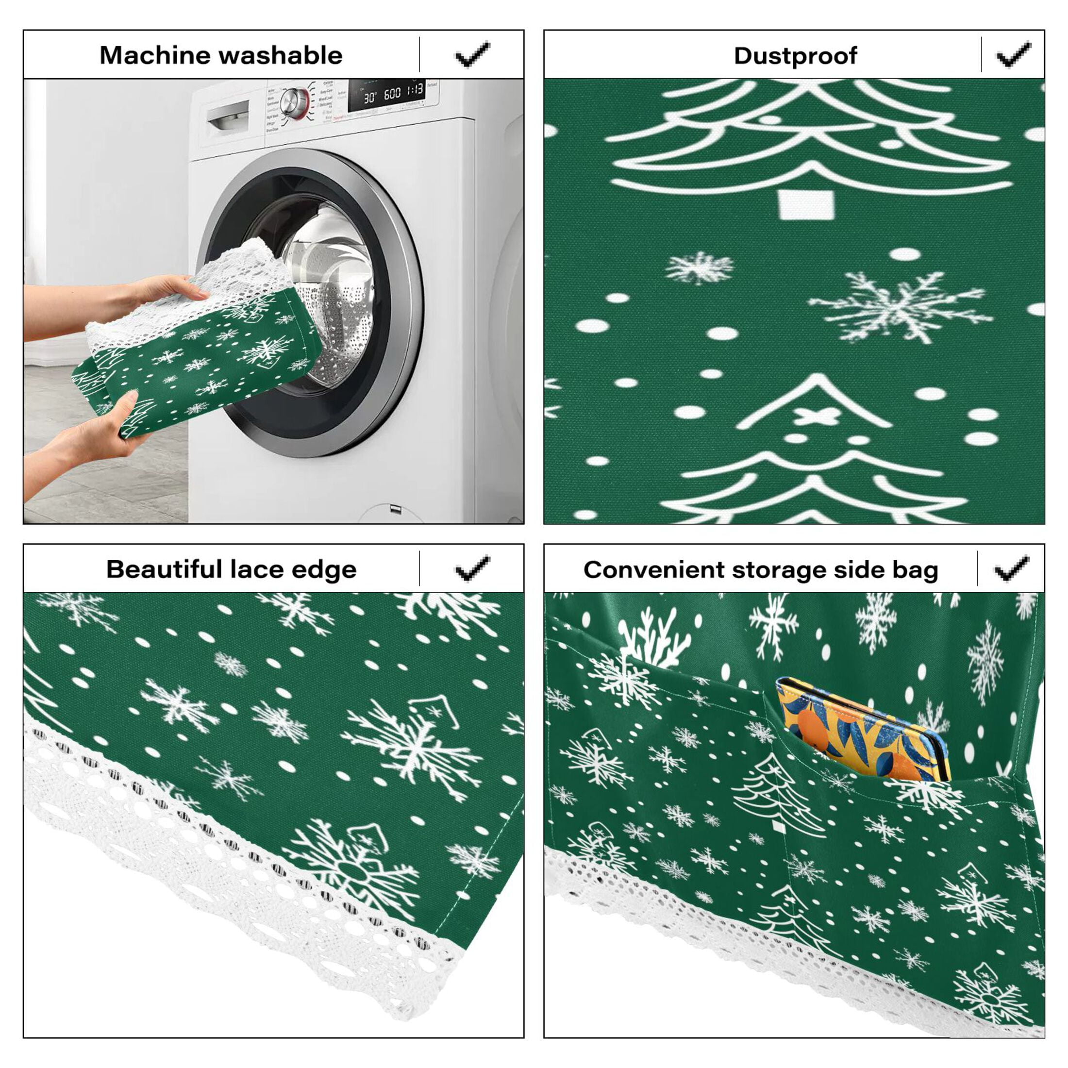Green Christmas TreeWasher and Dryer Covers Dust-Proof and Oil Resistant Fridge Cover with 4 Storage Pockets Washing Machine Top Cover for Laundry Kitchen Home 51.2 x 22 In
