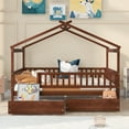thumbnail image 2 of Roomfitters Full Size Wooden House Bed with Two Drawers, Walnut, 2 of 4