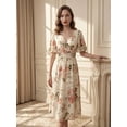 thumbnail image 5 of Floral Print Women's Spring Summer Dress - V-Neck Wrap, Waist-Gathered Midi, Romantic Elegant Vacation Style, 5 of 10