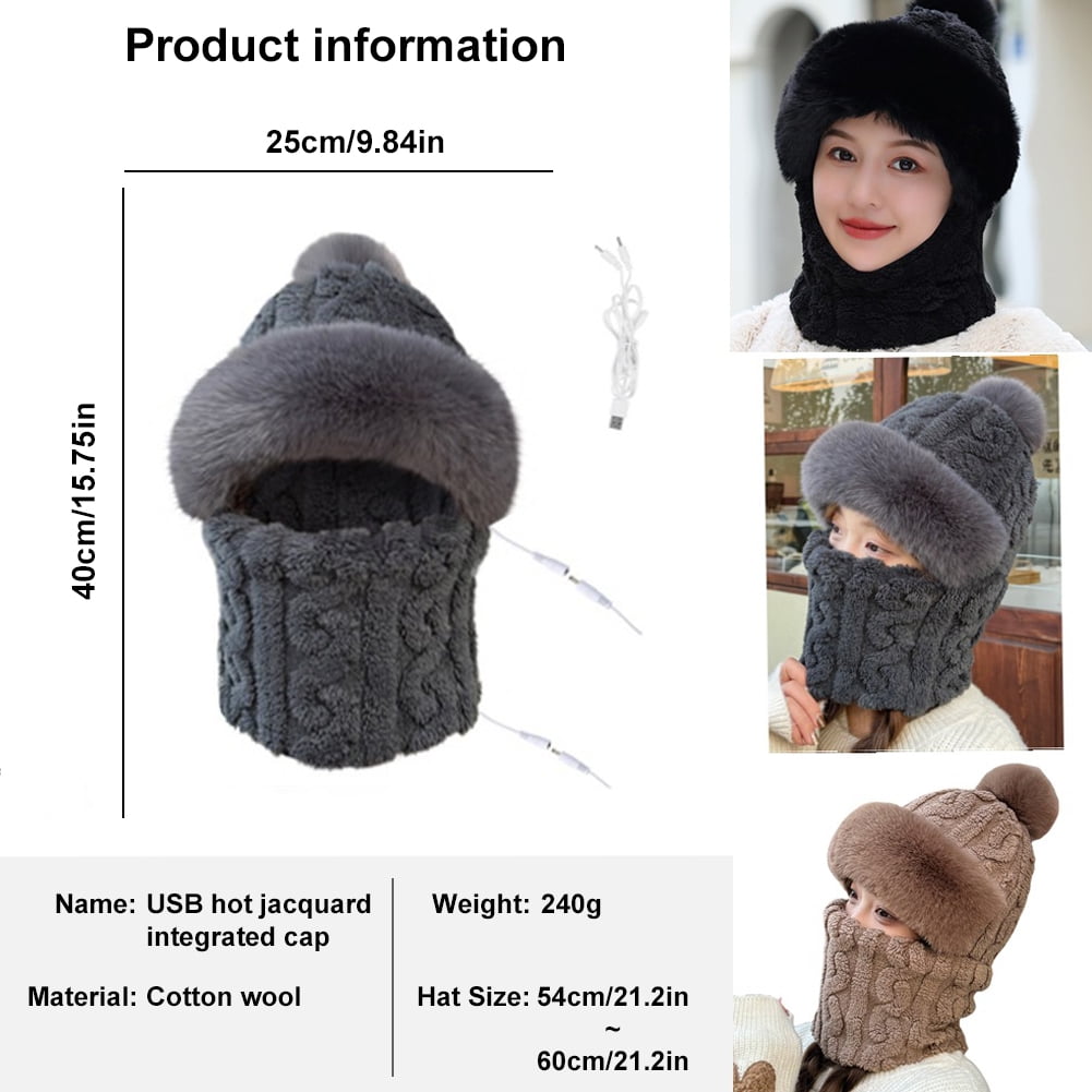 Women Electric Heated Warm Hat Neck Warmer Usb Winter Balaclava Sport Supplies (Light Grey)