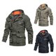 thumbnail image 2 of Chaqueta táctica con cremallera para hombre, cortavientos con múltiples bolsillos y capucha para exteriores, abrigo impermeable a la moda, ropa informal de primavera para acampar y viajar, 2 of 4