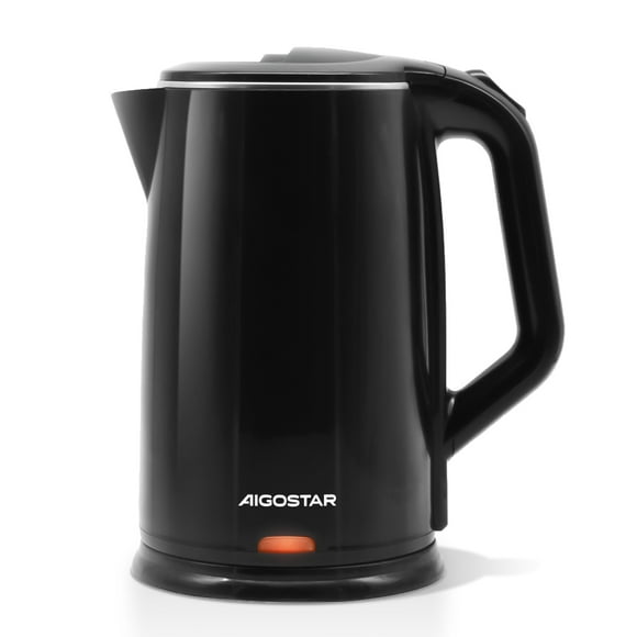 Aigostar Hervidor, Tetera Eléctrica de 1.7 Litros, Doble Pared de Acero Inoxidable, Apagado Automático, 1200w, Base Removible, Negro