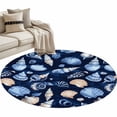 thumbnail image 2 of Summer Watercolor Style Round Living Room Rugs 4 ft, Blue Ocean Brown Shell Nautilus Washable Area Rug with Non-Slip Sturdy Edge Binding Round Carpet for Entryway Kitchen Bedroom Bathroom, 2 of 9