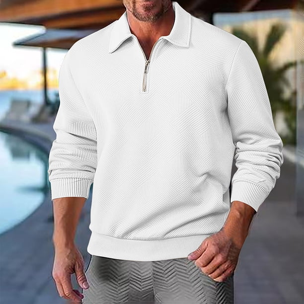 pstuiky camisetas de manga larga para hombre, Sudadera informal de manga larga con cremallera y cuello vuelto para hombre, color liso camisetas de hombre xl