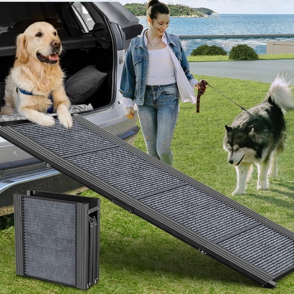 67" Foldable Dog Ramp, 4-Fold Portable Pet Ramp Stairs for Car, SUV, and Truck, 220 lb Capacity, Non-Slip Surface Dog Ramps for Large Dogs