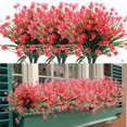 thumbnail image 1 of Morttic 4 Bundles Artificial Flowers, Fake Artificial Greenery UV Resistant No Fade Faux Plastic Plants for Wedding Bridle Bouquet Indoor Outdoor Home Garden Kitchen Office Table Vase (Red), 1 of 7