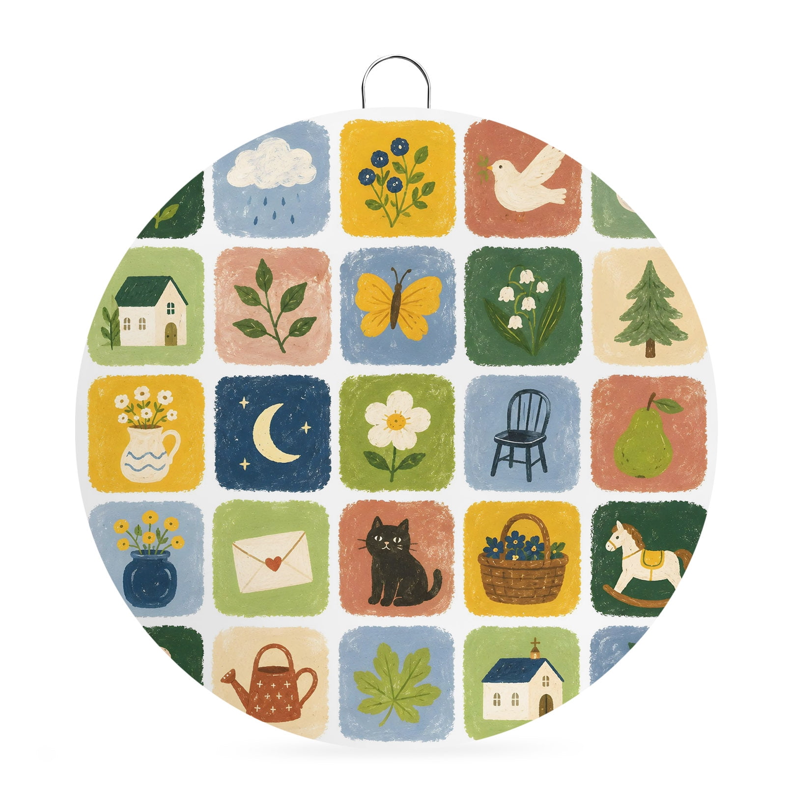 Welcome Sign Front Door Decorations Countryside Patchwork Round Wall Art Outdoor Metal Wreaths Farmhouse Cabin Flowers Nature Seasonal Hanging Sign for Home Porch Decor Warming Gift 8 In