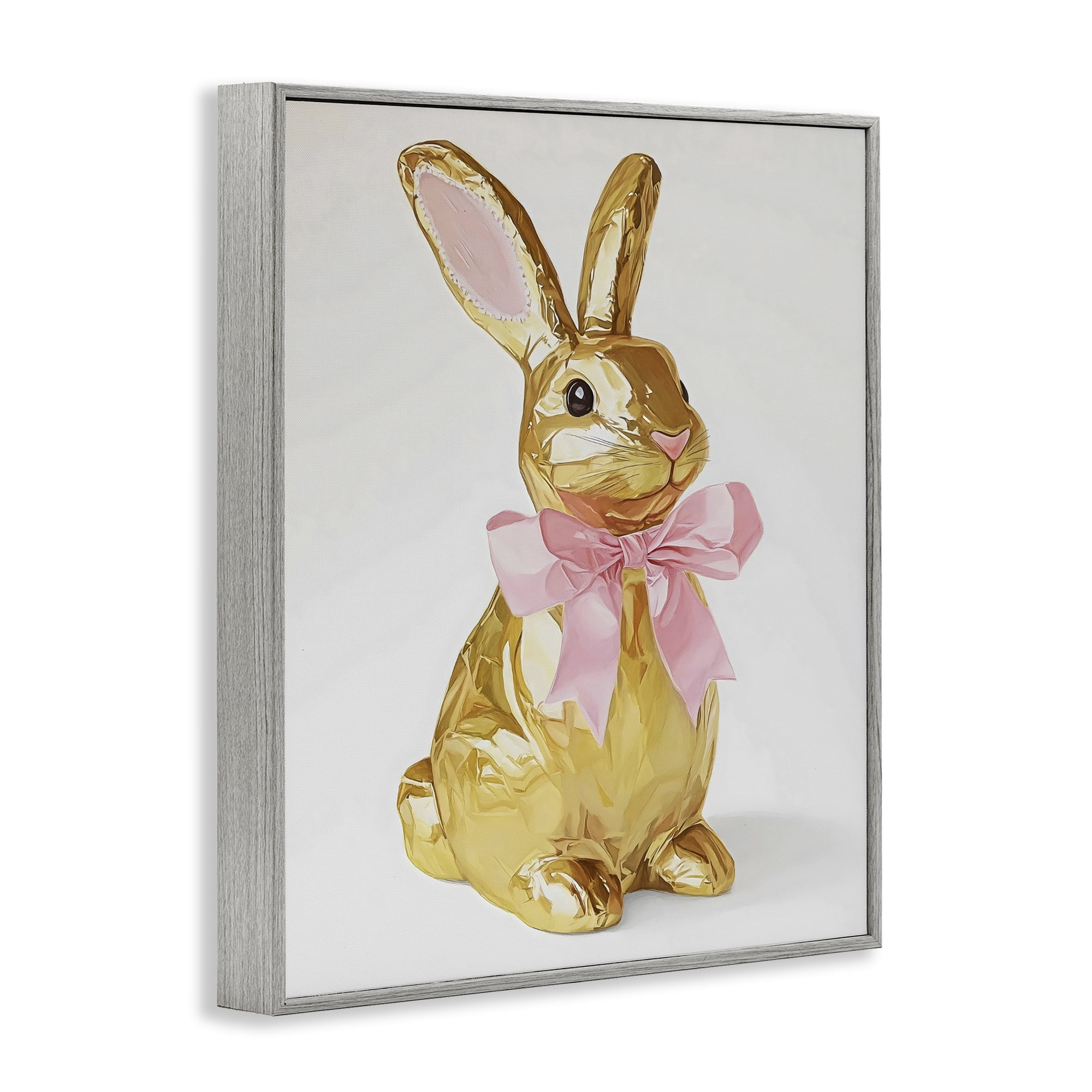 Stupell Industries Golden Easter Bunny with Ribbon Gray Framed Giclee Art, design by The Prints Vibe