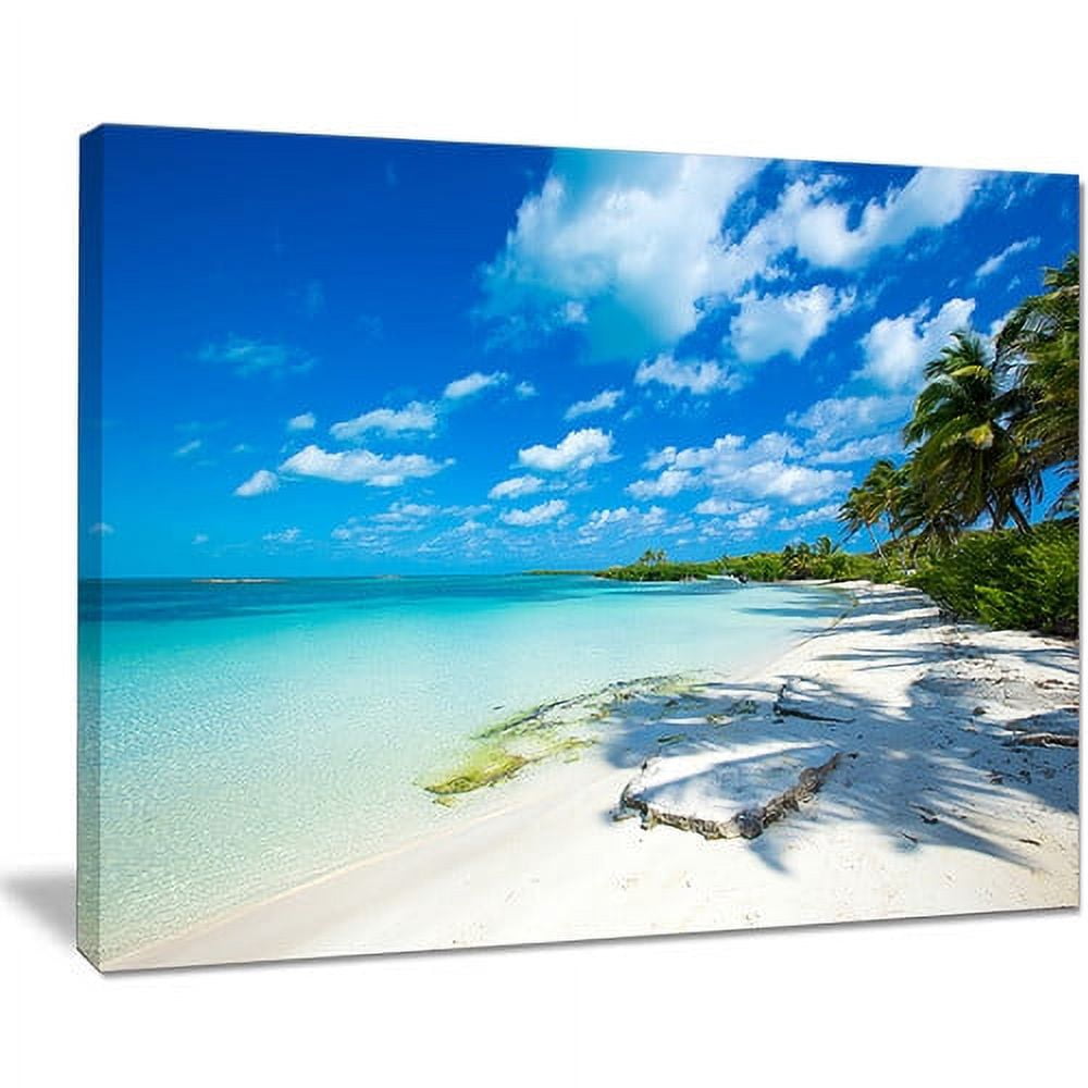 Designart 'Tropical Beach with Palm Shadows ' Large Seashore Canvas Print