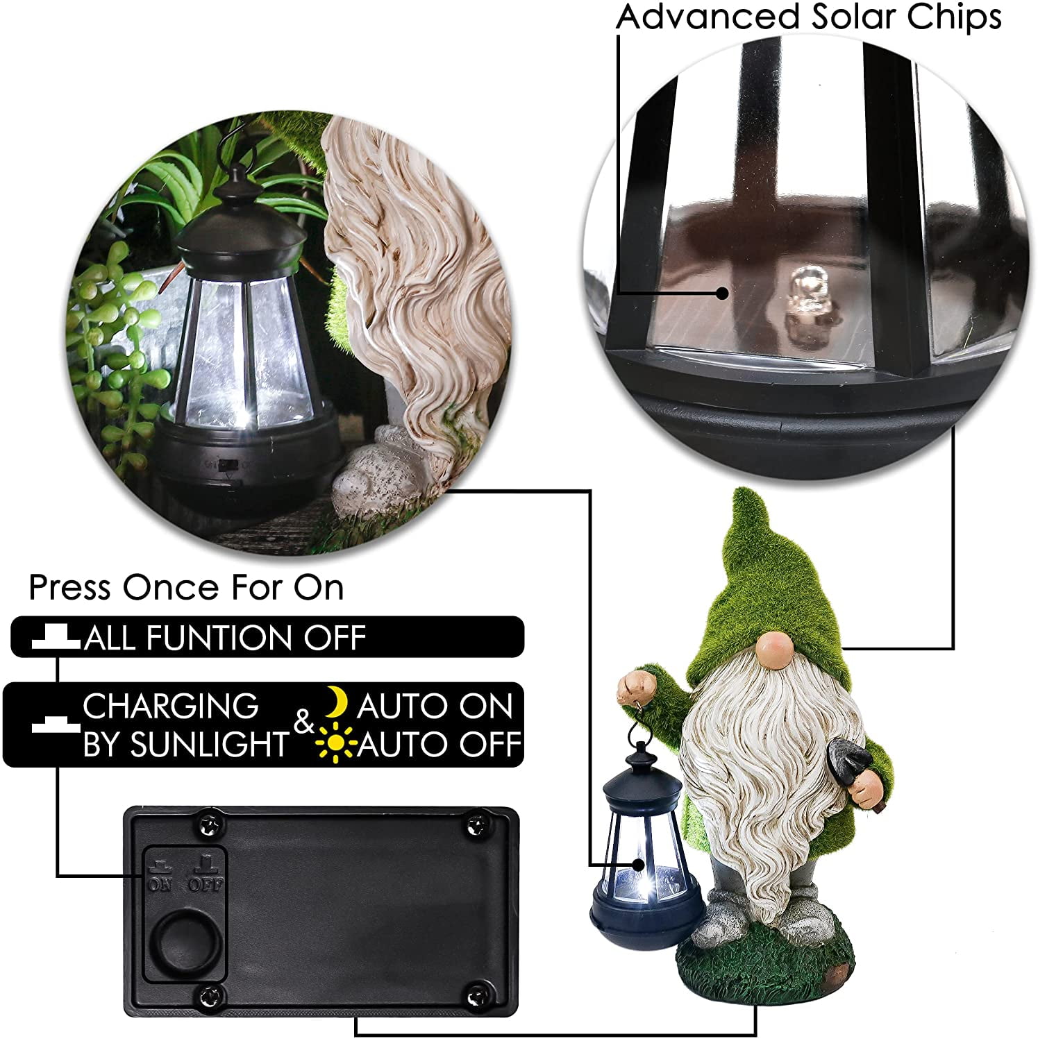 Teresa's Collections 11.81 inches Gnome Garden Statue, Solar Garden Gnome Statue Outdoor Decoration for Porch Patio Lawn Garden Yard Decor, Gifts for Mom