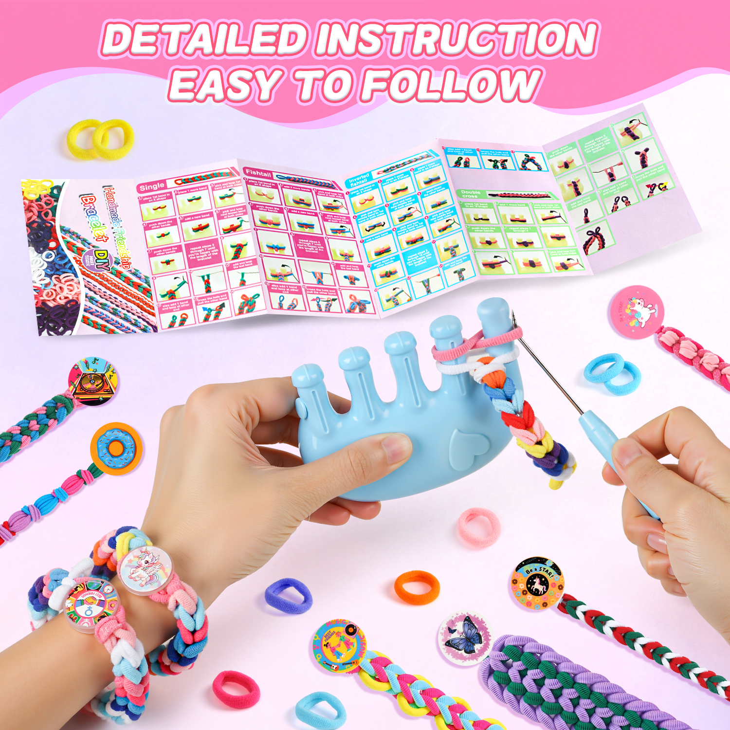 Carsky Bracelet Making Kit for Girls 6-12, 1200+ Colorful Rubber Bands DIY Loom Weaving Set with Storage Box, Crochet Hook, Stickers & Accessories, Creative Craft Toy Gift for Kids