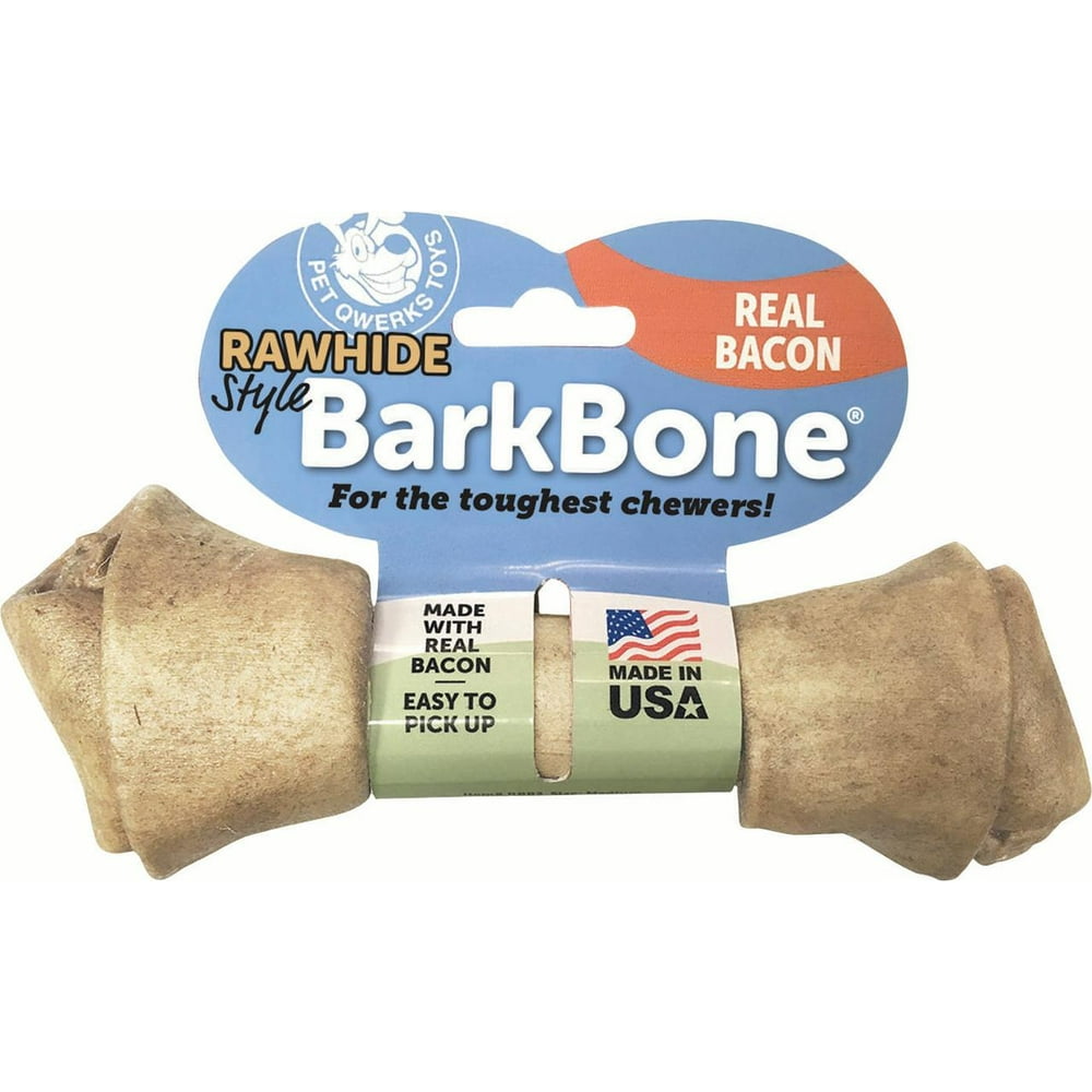 Pet Qwerks BarkBone Rawhide Dog Bone Chew Toy, Bacon Flavor, Large