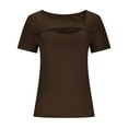thumbnail image 4 of AherBiu Going out Tops for Women Short Sleeve Cutout Neck Stretch Slim Fitted Basic Comfy Top Tee Shirts, 4 of 6