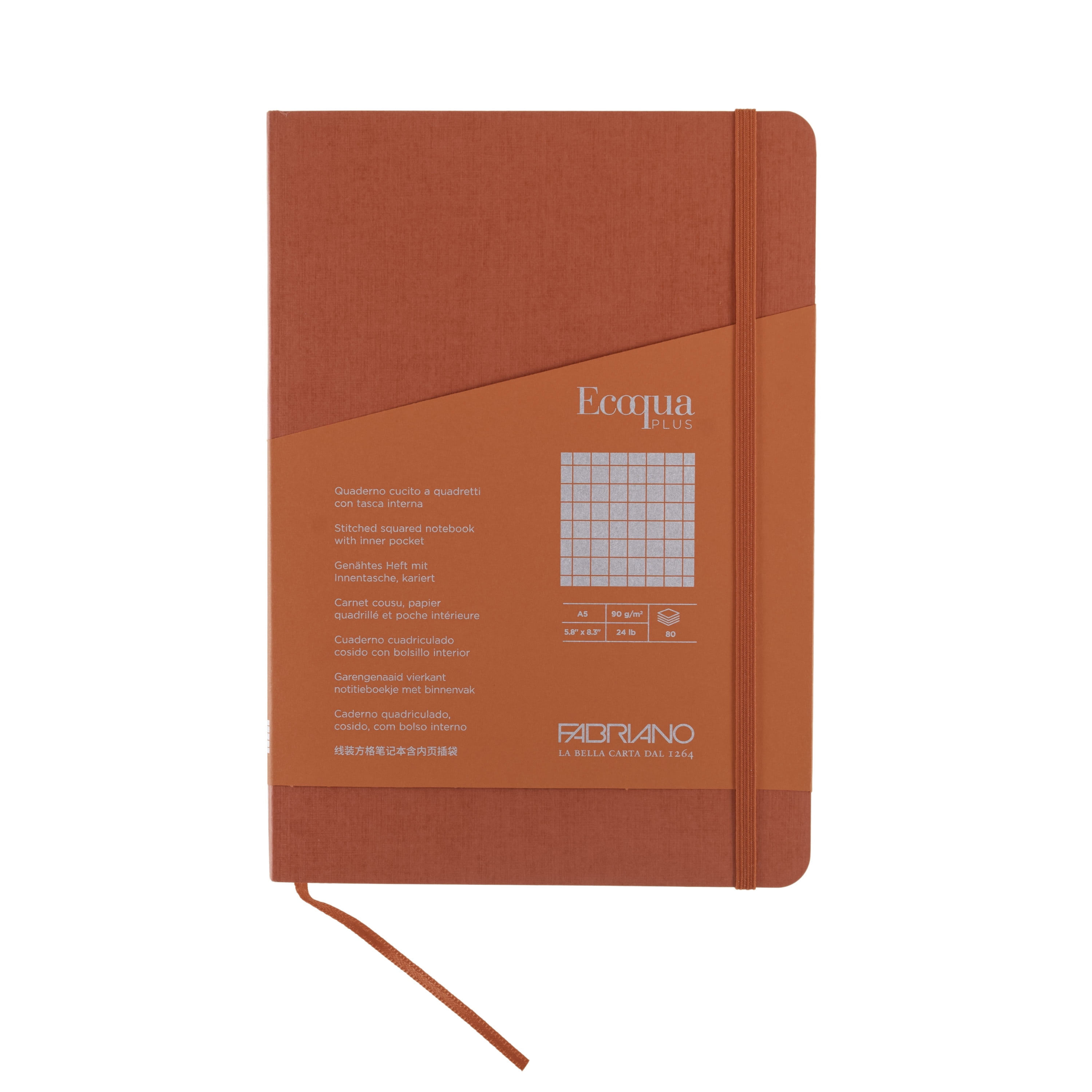 Fabriano Ecoqua Plus Stitch-Bound Notebook, 5.8" x 8.3", A5, Graph, Red