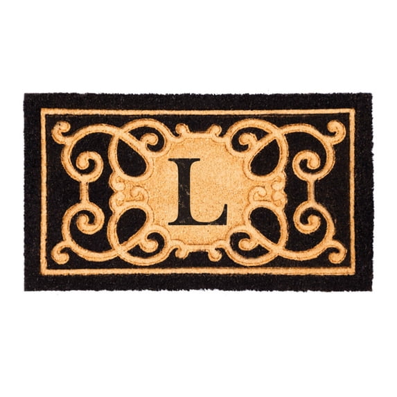 Evergreen Debossed Monogram Letter L Coir Mat, 16 x 28 inches