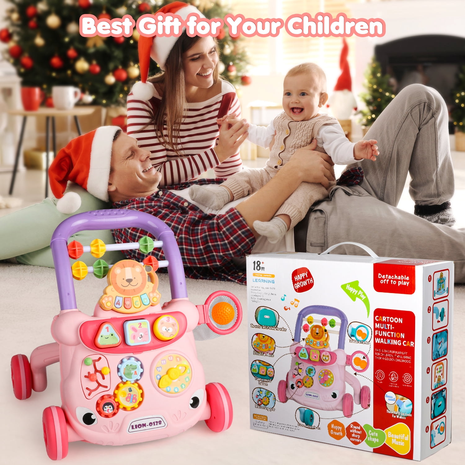 Flooyes Baby Push Walker Toys, Sit to Stand Toddler Learning Push Toys for 6-18 Months, Baby Walking Toys 6-12 Months,Early Learning Push Toys for Toddlers ,Pink
