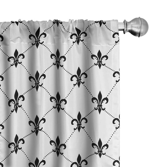 Ambesonne Fleur De Lis Curtains, Abstract Lily Dots, Pair of 28"x63", Black White