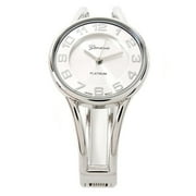 STC Silver Round Face Metal Double Band Fashion Womens Bangle Cuff Watch