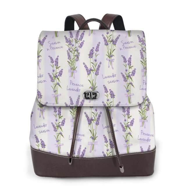 Balery Lavender Flowers Mochila de Cuero para Mujeres, Gran Capacidad, Bolsa de Viaje Multifuncional, Mochila de Cuero y Bolsa de Hombro para Mujeres
