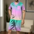 thumbnail image 2 of Stamzod Men's Pajama Sets Short Sleeve Gradient Satin Sleepwear Button Down Pockets Loungewear Soft Lightweight Mens Outfits 2 Piece, 2 of 5